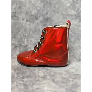 NEW! A Bear Co Red Shiny Metallic Lace Up Boots Toddler Size 4